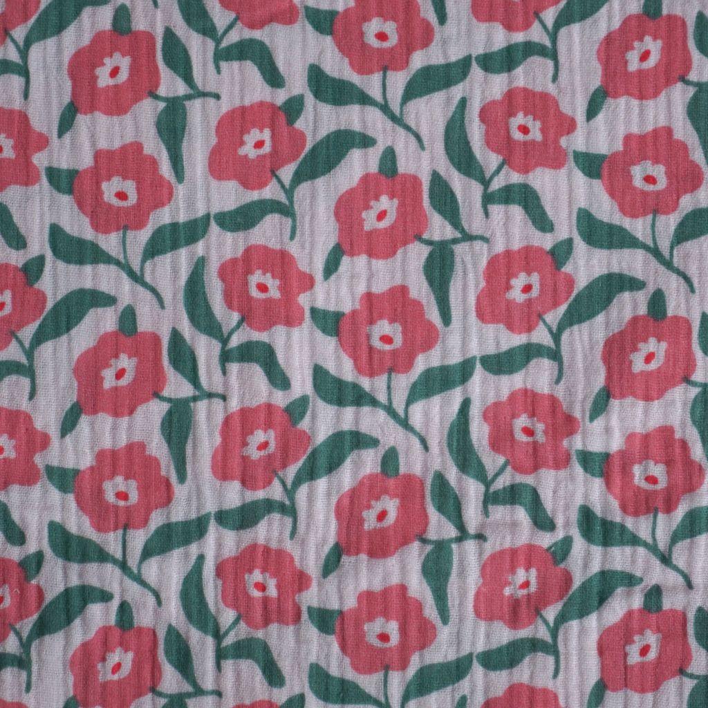 Musselin Double Gauze Blumen rosa grün